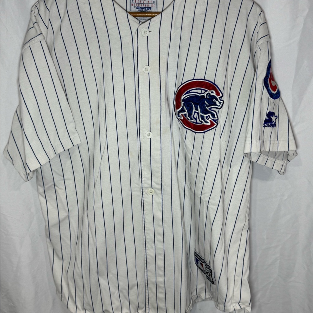 Chicago Cubs STARTER White and Blue Pinstripe Jersey Size XL